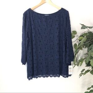 PLUS NWT Charter Club Blue Lace Papillon Top